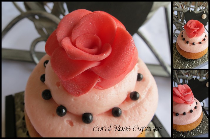 Coral and Black Cupcake