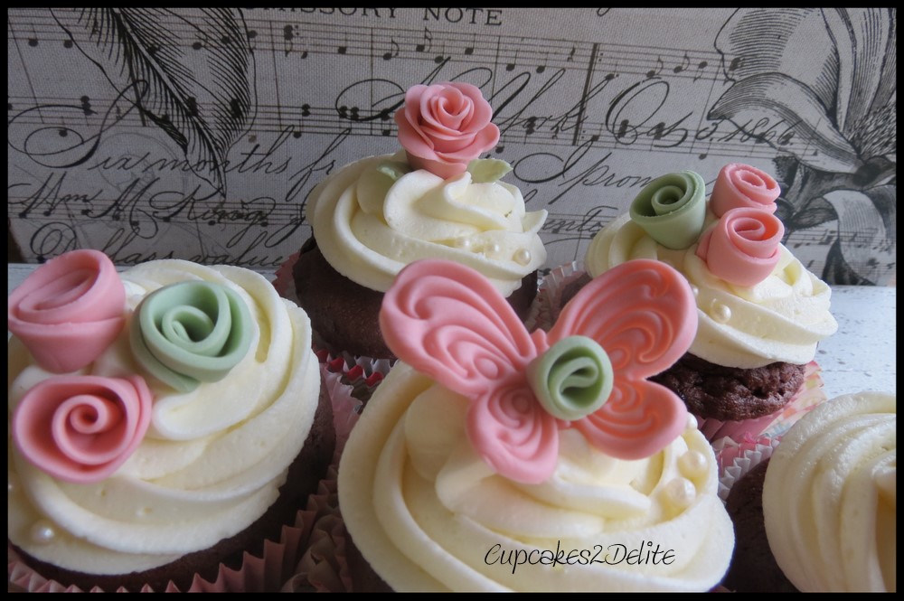 Pink & Moss Green Butterfly Cupcakes
