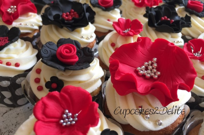 Red & Black Flower Cupcakes