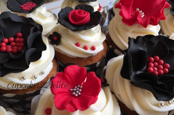 Red & Black Flower Cupcakes